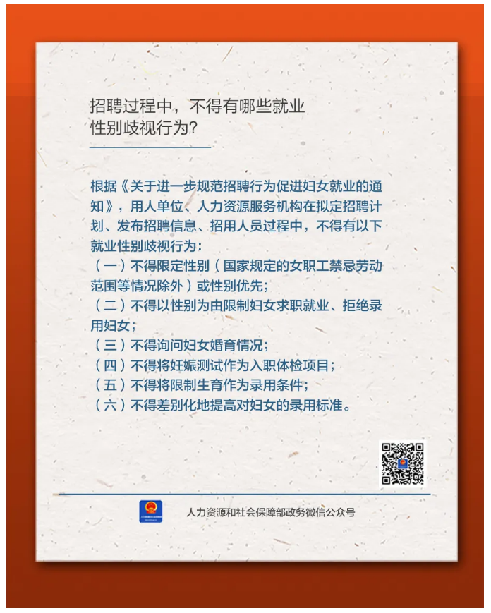 【人社日課&middot;11月14日】招聘過程中，不得有哪些就業(yè)性別歧視行為？.png